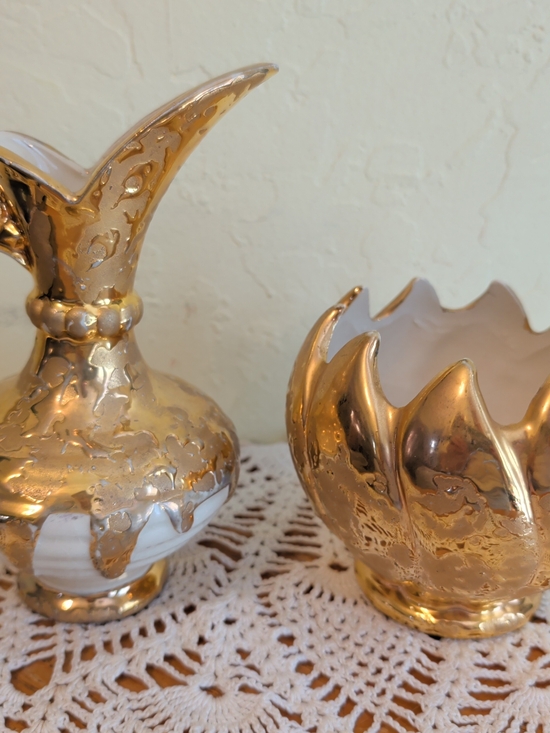 Other - Gold Ceramic Decorative Vase and Bowl Set